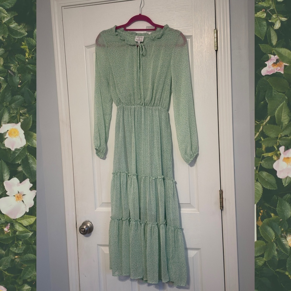 Elegant Green Long Sleeve Dress